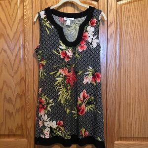 WHITE HOUSE BLACK MARKET TUNIC TOP SZ L TROPICAL